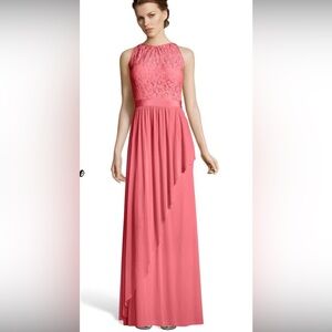 NWT French Coral Halter Lace & Tulle Adrianna Papell Gown
